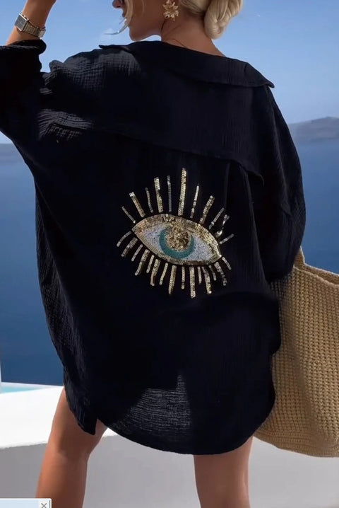 Spring and summer new Amazon lapel long-sleeved cotton and linen casual fashion shirt m301961