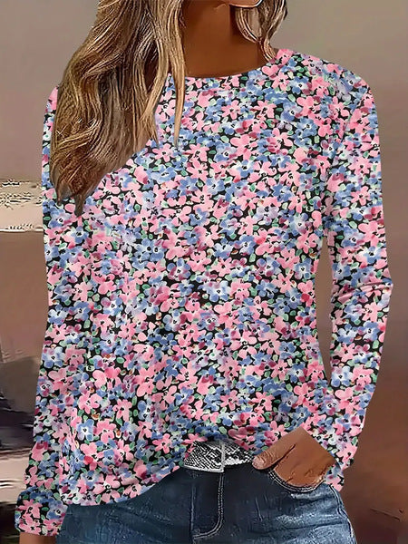 3D printed women's casual flower crew neck long-sleeved t-shirt top m301719