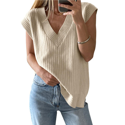 V-neck sleeveless casual loose pullover sweater vest m300955