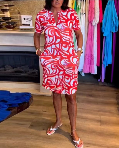 Short sleeve printed V-neck fashion dress m301312