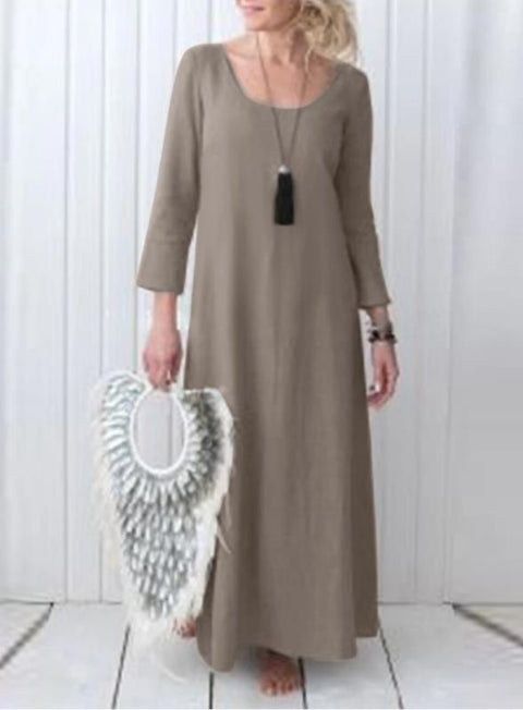 Women's Autumn and Winter Casual Long Large Size Dress Women's Casual Cotton and Linen Dress m302086