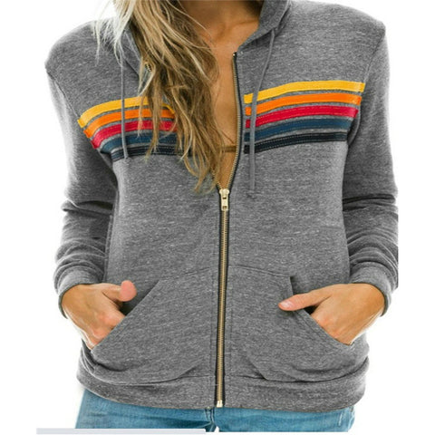Women's casual rainbow long-sleeved hooded sweater m301777