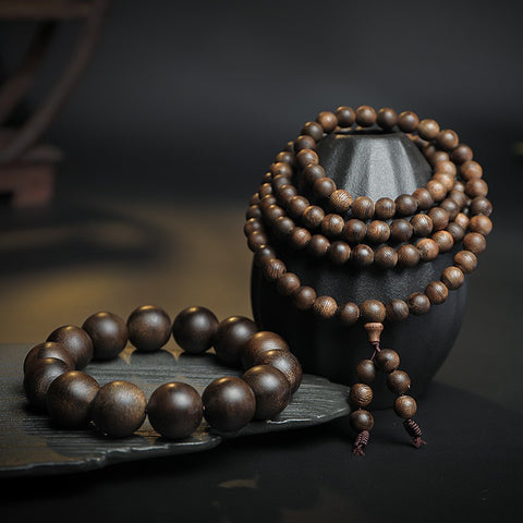 Submerged Indonesian Darakan agarwood Buddha bead bracelet 108 rosary beads 8mm old material agarwood bracelet m3331276