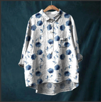 Long Sleeve Bamboo Linen Printing Fashion Versatile Lapel Shirt m301040