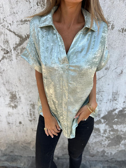 Casual loose bronzing short-sleeved lapel shirt women's m302795