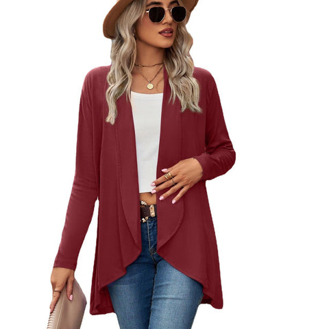Long-sleeved solid color loose cardigan top women's knitted jacket m300427