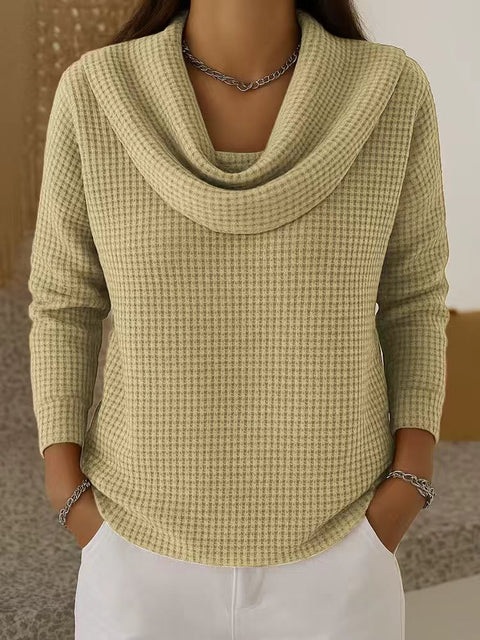 Women's Casual Loose Fashion Solid Color Waffle Long Sleeve Pullover M302338