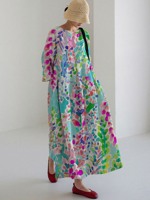 Loose Crew Neck Fashion Premium Long Sleeve Printed Dress m301044