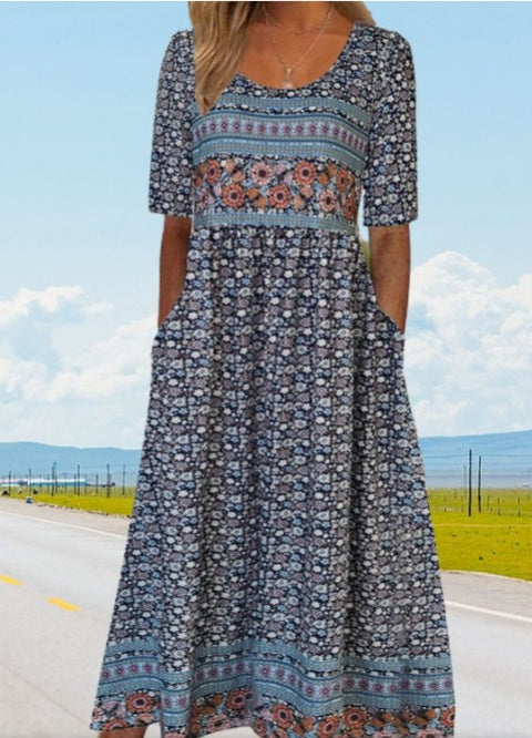 Up and down splicing pocket size printing large wide dress m302623-1