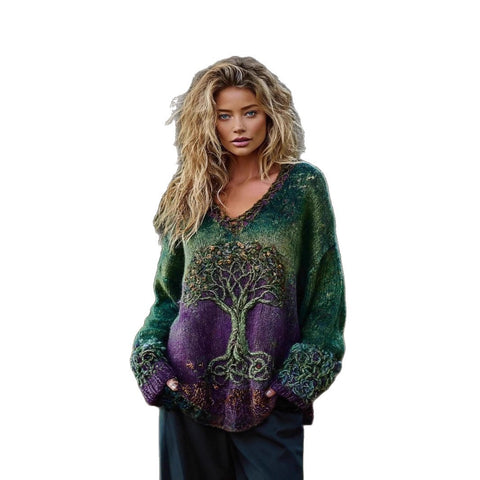 Autumn and winter loose V-neck top casual shoulder women's clothing thick needle sweater imitation wool m302039