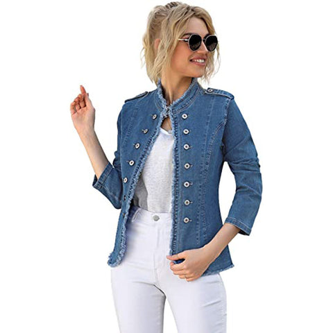 American short jacket denim blazer cat whisker single-breasted stand-up collar thin spring and autumn versatile denim long-sleeved women's m301765
