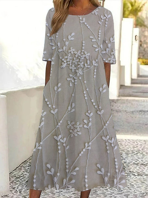 Summer new mid-waist women's casual round neck printed pendulum women's dress m301305