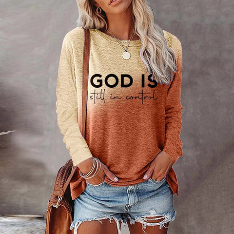 Crew neck T-shirt women's long-sleeved loose printed top m300648