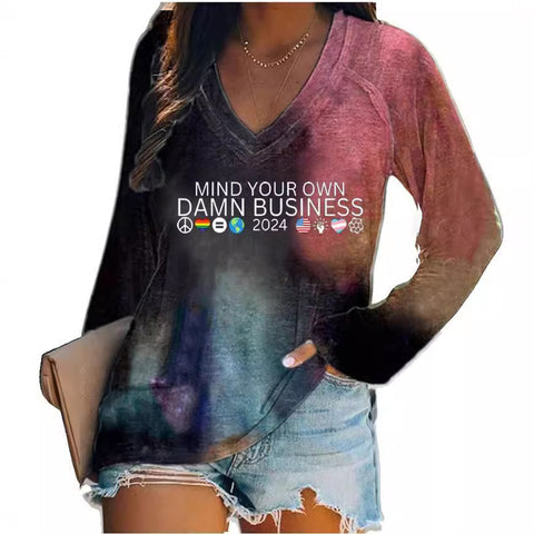 Women's V-neck long sleeve horror red graffiti 3D digital printing m301556