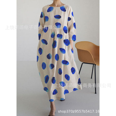 Loose crew neck fashion high-end long-sleeved printed dress m301054