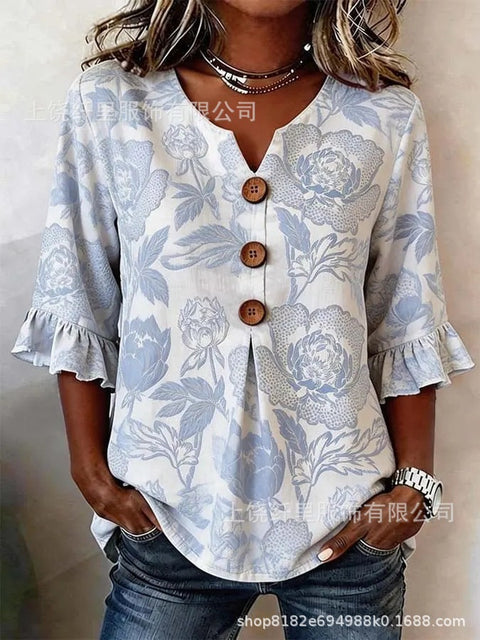3D digital printing floral pattern women's long-sleeved buckle cardigan top m302703
