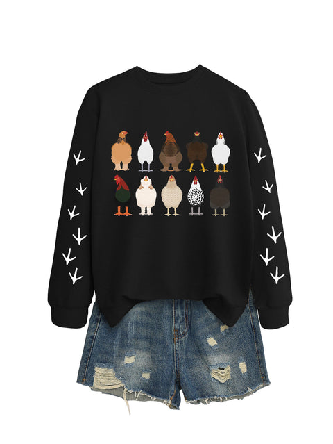 Crew neck long sleeve ten chickens footprint left and right hand print casual fashion sweater women m301720