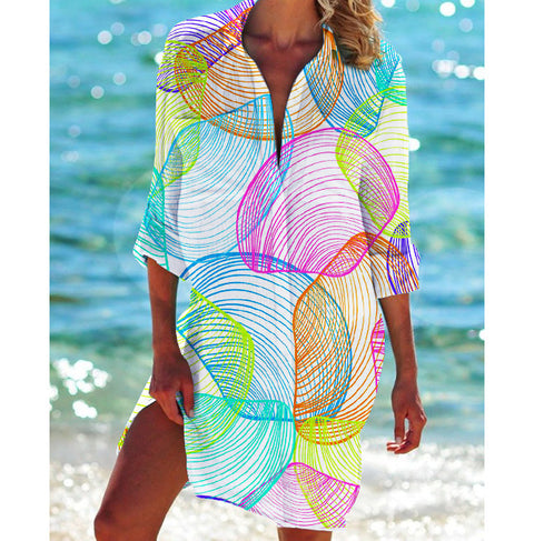 Bikini jacket shirt swimsuit cardigan women's printed resort beach shirt m301274
