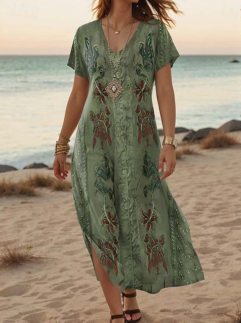 Creative floral women's summer new V-neck short-sleeved dress m301230