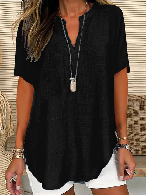 Women's Loose Casual V-Neck Short Sleeve Top m301220