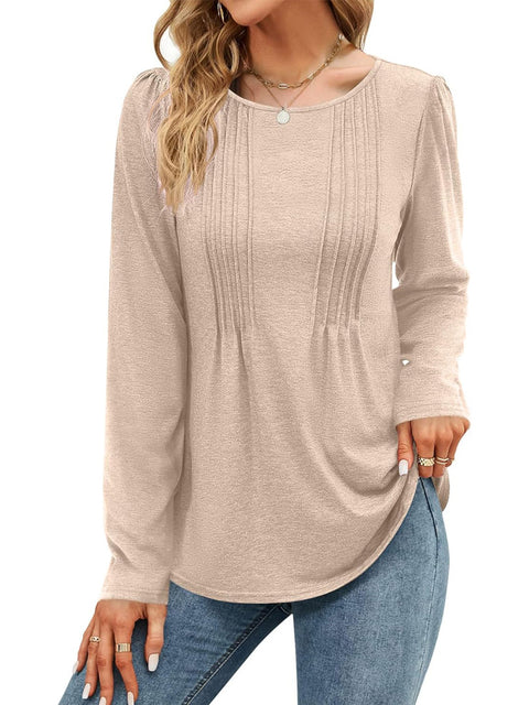 Stripe solid color round neck long-sleeved t-shirt m300549