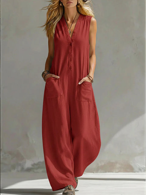 New spring and summer women's casual linen cotton sleeveless jumpsuit m302841