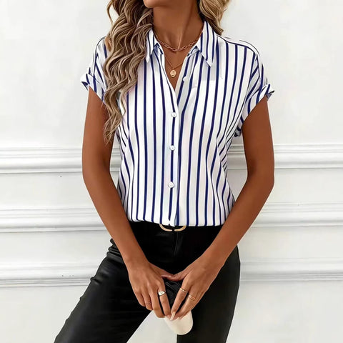Summer new shoulder sleeves button striped women's shirt women's m302472