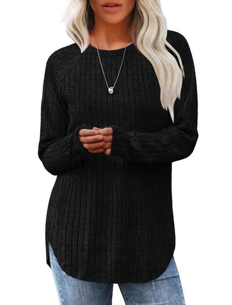Loose crew neck high and low curved hem top women's m302070