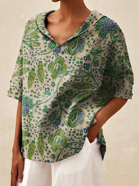 Women's solid color cotton and linen loose hooded top T-shirt m301294