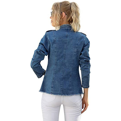 American short jacket denim blazer cat whisker single-breasted stand-up collar thin spring and autumn versatile denim long-sleeved women's m301765