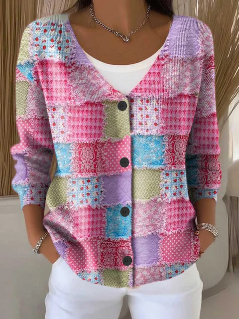 Button women's printed long-sleeved top m302156