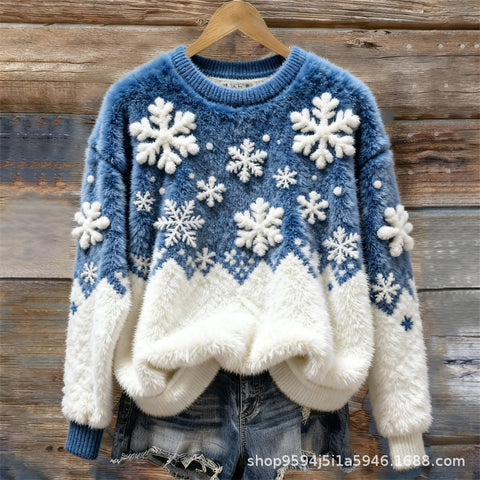 Digital printed flannel christmas ladies crew neck sweater autumn and winter m302198