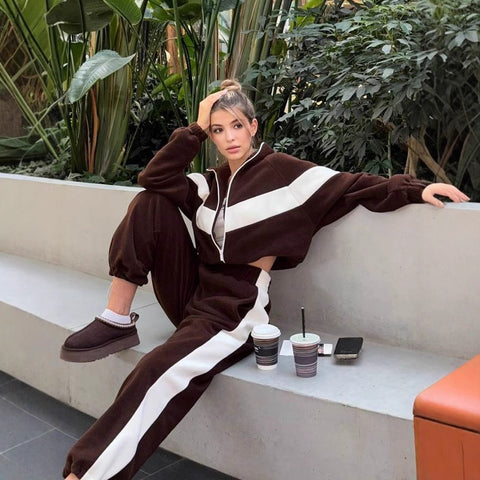 Casual sports suit Zipper cardigan trousers two-piece set Women's m301807