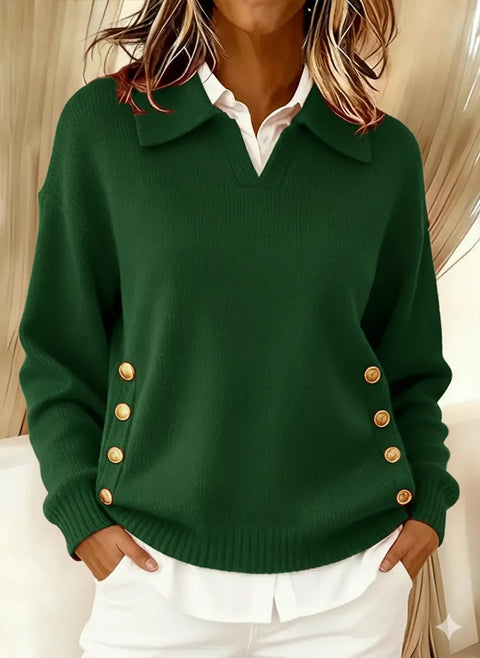 Loose casual lapel button lapel pullover women's long-sleeved sweater m302254