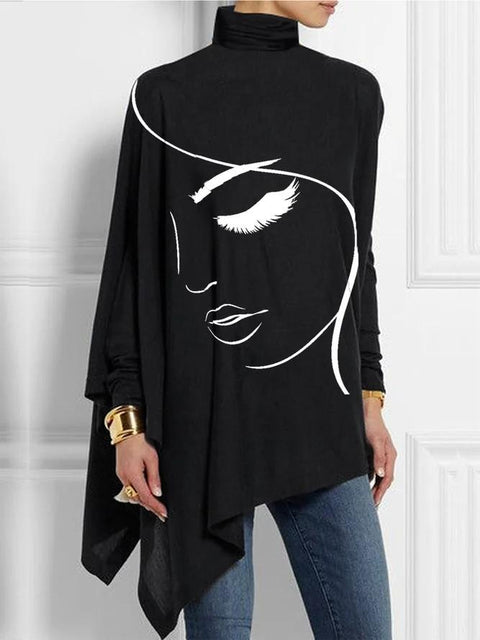 3D printing loose turtleneck urban casual women's T-shirt m302409