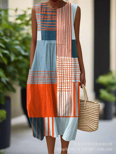 New sleeveless casual printing temperament long dress dress slim fit small fresh casual dress m301521