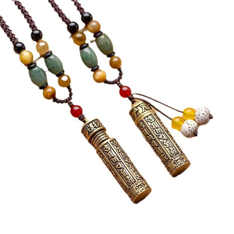 Can be opened to pack things Brass retro scripture necklace sweater chain pendant versatile Tibetan pendant m3331270