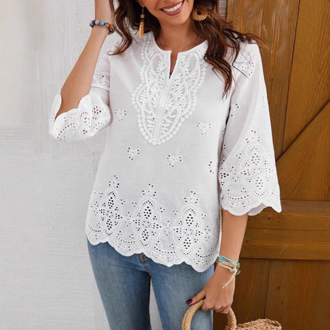 Stylish and sexy lace edge V-neck spring and summer new seven-quarter sleeve shirt m301472