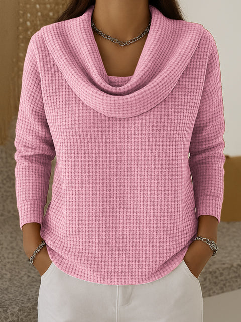 Women's Casual Loose Fashion Solid Color Waffle Long Sleeve Pullover M302338