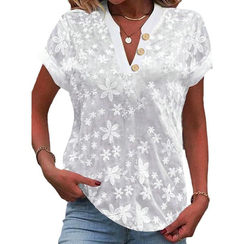 Embroidered stand-up collar short-sleeved button-down shirt m301492