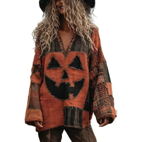 Autumn and winter loose V-neck top casual shoulder women's clothing thick needle sweater imitation wool m302039