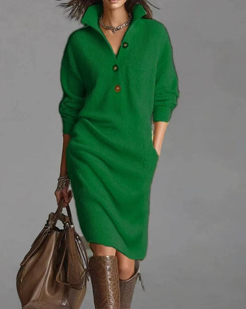 Autumn casual button lapel loose straight knitted medium and long sweater skirt m302183