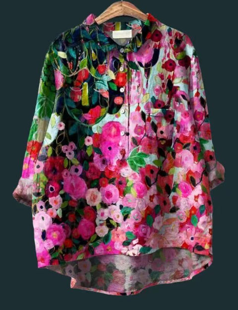 Loose printing round neck casual large size women's T-shirt m302702