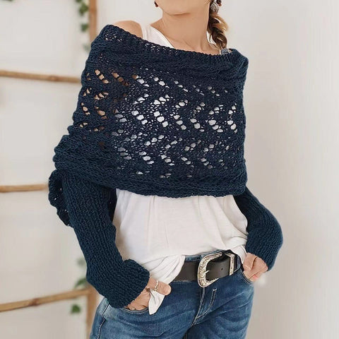 Double-sleeved extended hollow shawl multi-purpose knitted twist sweater with scarf outside autumn and winter women m302058
