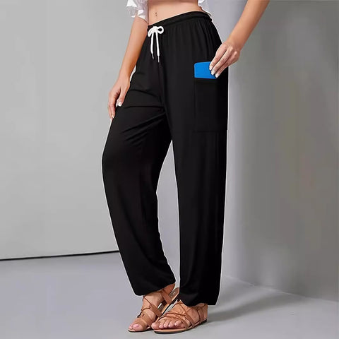 Elastic belt drawstring high waist Harlan pants women's yoga pants side pocket wide leg pants trousers m302011