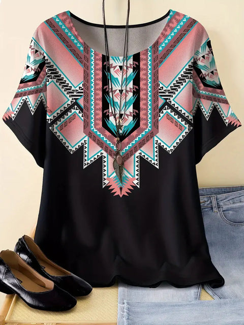 Retro printed cotton short-sleeved T-shirt early spring new versatile crew neck bottoming shirt m301287