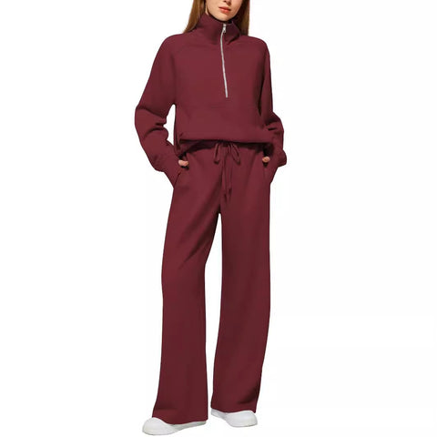 Women's two-piece oversized half-zipper sweatshirt wide-leg sweatpants casual cover m301809