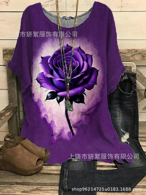 Loose round neck short-sleeved cotton and linen top women's m301281