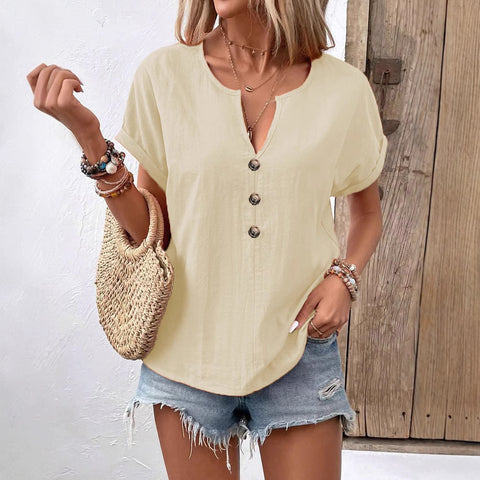 Button v-neck short-sleeved t-shirt top m301201