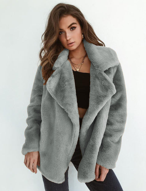 Fashion autumn and winter style plush lapel women's woolen coat women's m302193